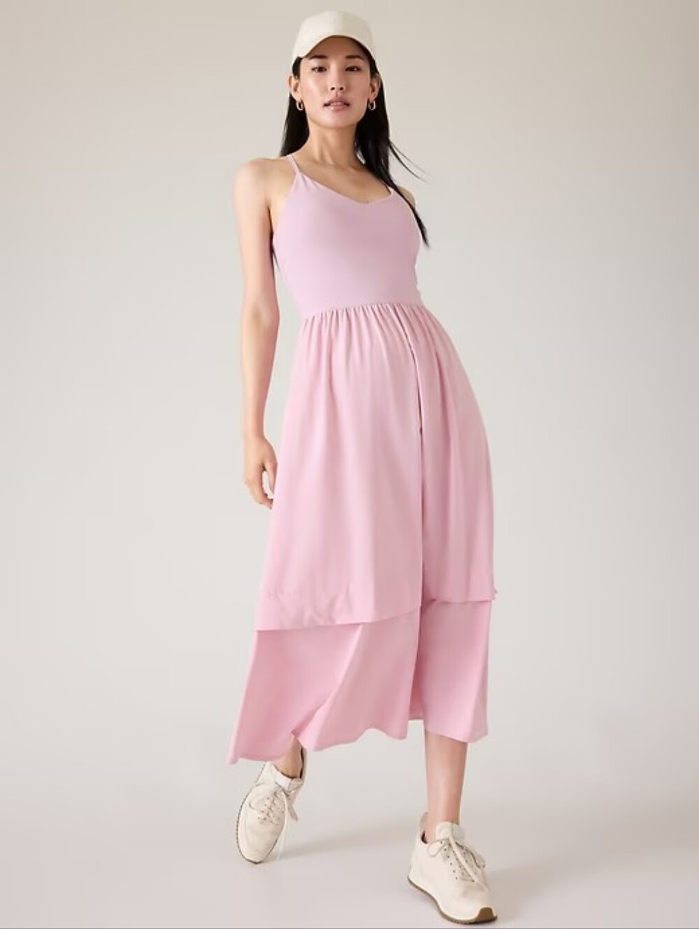 Athleta Women's Elation V-Neck Hybrid Midi Dress Size S Pink Active Balletcore